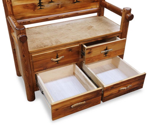 Mountain Pines Barnwood Bench with Drawers