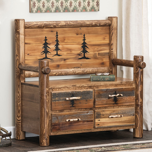 Mountain Pines Barnwood Bench with Drawers
