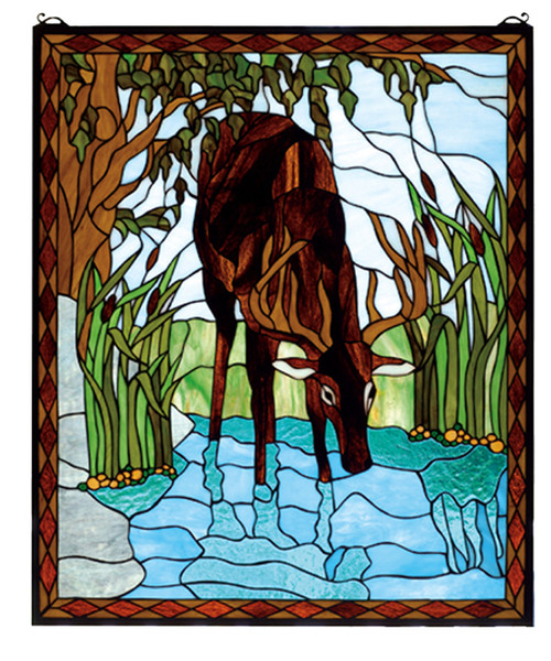 Deer in the River Stained Glass Window