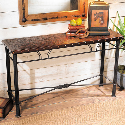 Colonial Iron and Leather Table