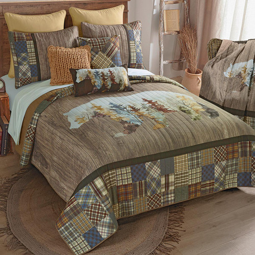 Peaceful Forest Bear Quilt Bed Set - Queen