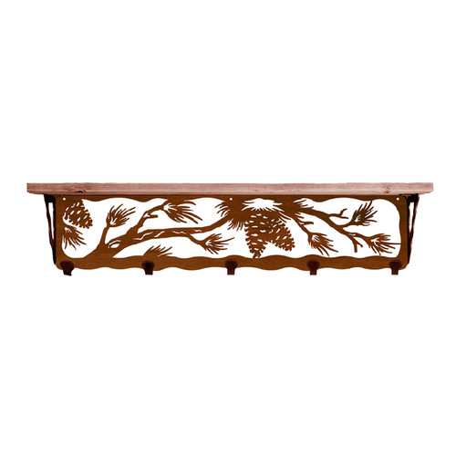 Pine Cone 34 Inch Pine Hook Shelf
