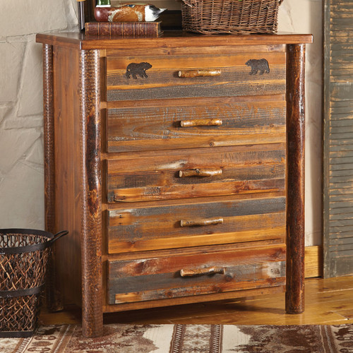 Pine Crest Bear Log 5 Drawer Chest