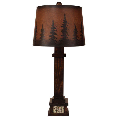 Aspen Square Wooden Table Lamp with Poplar Bark Accent- Pine Tree Grove Shade