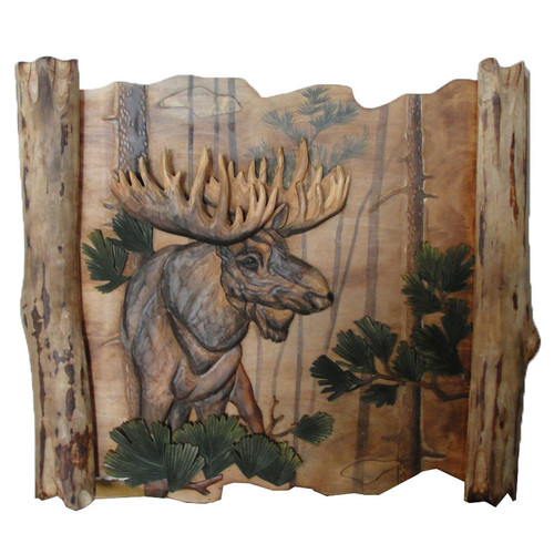 Pine Sprig Moose Wood Wall Art