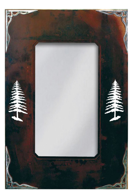 Pine Tree Burnished Metal Art Mirror - 36 Inch