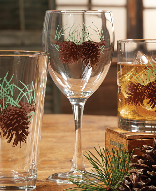 Pinecone and Needles Wine Glasses