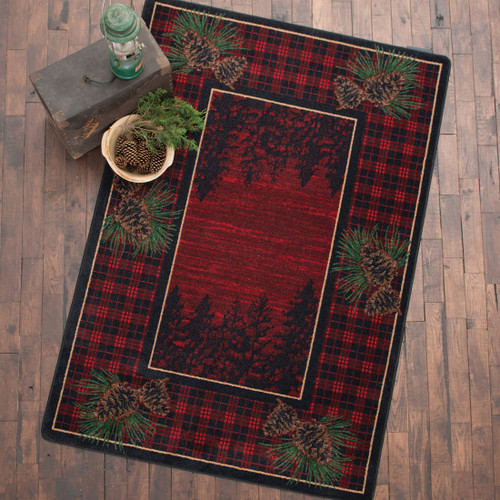 Pinecones Forest Plaid Rug - 4 x 5