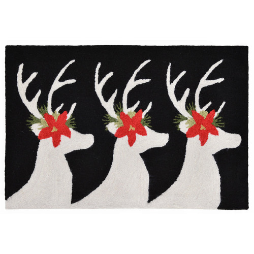 Poinsettia Reindeer Indoor/Outdoor Rug - 2 x 3