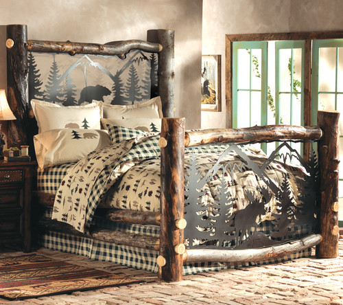 Aspen Log Bed w/ Metal Wildlife Scene - Queen