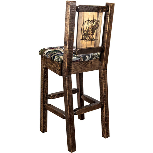 Ranchman's Barstool with Back & Laser-Engraved Bear Design