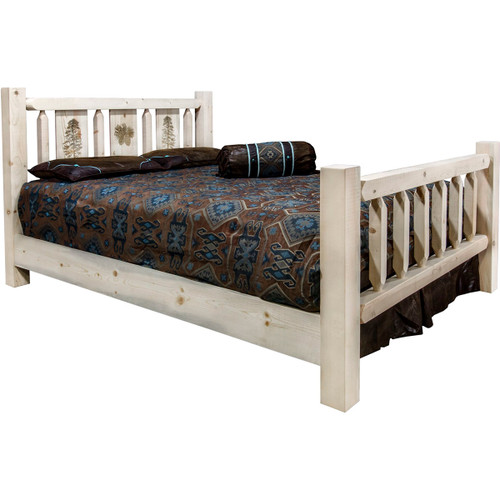 Ranchman's Bed with Laser-Engraved Pine Tree Design - King