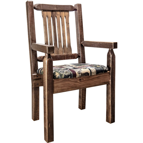 Ranchman's Captain's Chair with Woodland Upholstered Seat, Stain & Clear Lacquer Finish