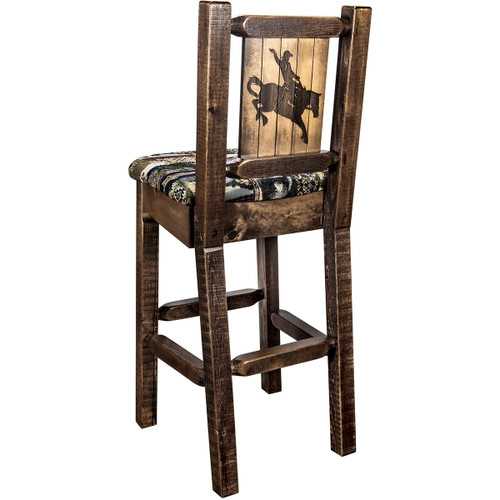 Ranchman's Counter Stool with Back & Laser-Engraved Bronc Design