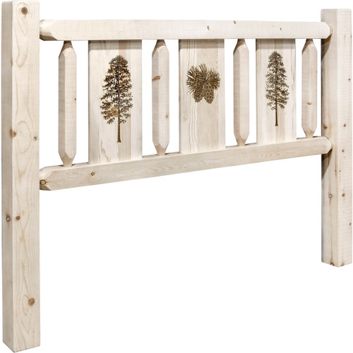 Ranchman's Headboard with Laser-Engraved Pine Design - Queen