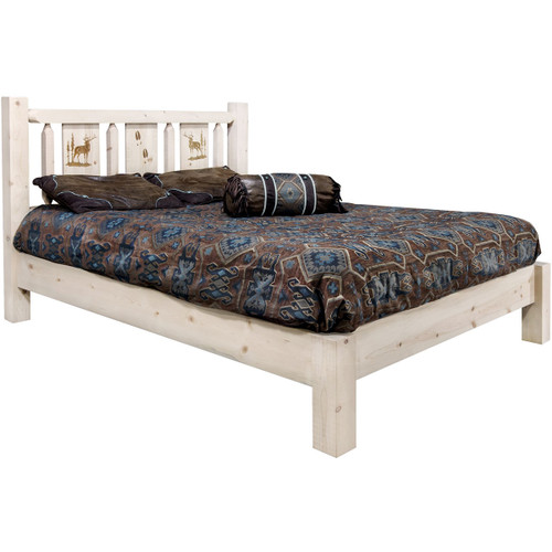 Ranchman's Platform Bed with Laser-Engraved Elk Design - Queen