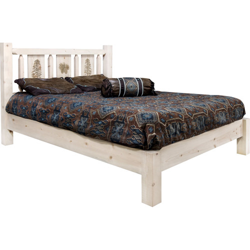 Ranchman's Platform Bed with Laser-Engraved Pine Tree Design - Cal King