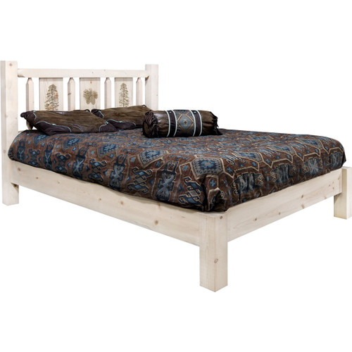 Ranchman's Platform Bed with Laser-Engraved Pine Tree Design - Full