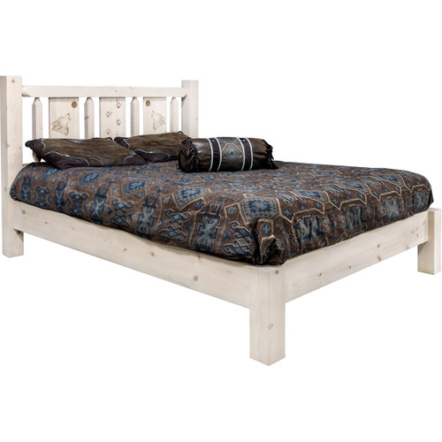 Ranchman's Platform Bed with Laser-Engraved Wolf Design - Cal King