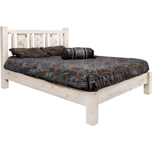 Ranchman's Platform Bed with Laser-Engraved Wolf Design - King