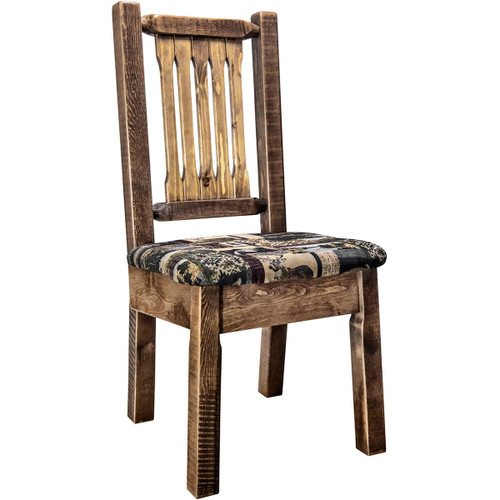Ranchman's Side Chair with Woodland Upholstered Seat, Stain & Clear Lacquer Finish
