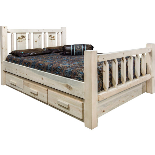 Ranchman's Storage Bed with Laser-Engraved Moose Design - Cal King