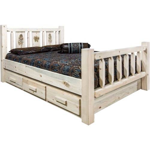 Ranchman's Storage Bed with Laser-Engraved Pine Design - King