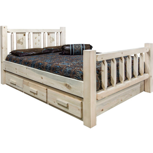 Ranchman's Storage Bed with Laser-Engraved Wolf Design - Cal King