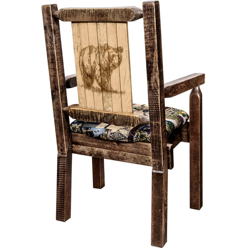 Ranchman's Woodland Upholstery Captain's Chair with Laser-Engraved Bear Design