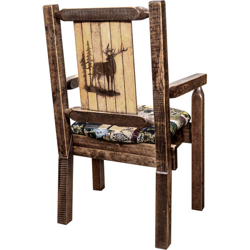 Ranchman's Woodland Upholstery Captain's Chair with Laser-Engraved Elk Design