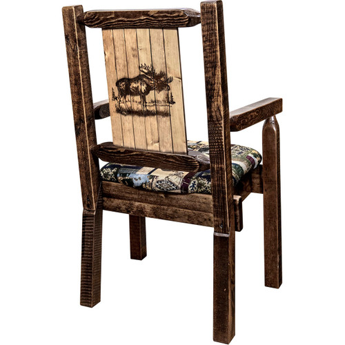 Ranchman's Woodland Upholstery Captain's Chair with Laser-Engraved Moose Design