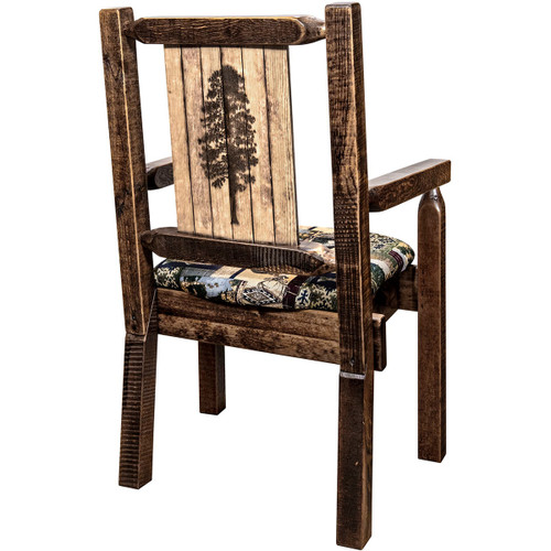 Ranchman's Woodland Upholstery Captain's Chair with Laser-Engraved Pine Tree Design