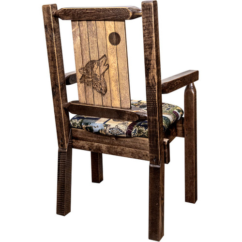 Ranchman's Woodland Upholstery Captain's Chair with Laser-Engraved Wolf Design