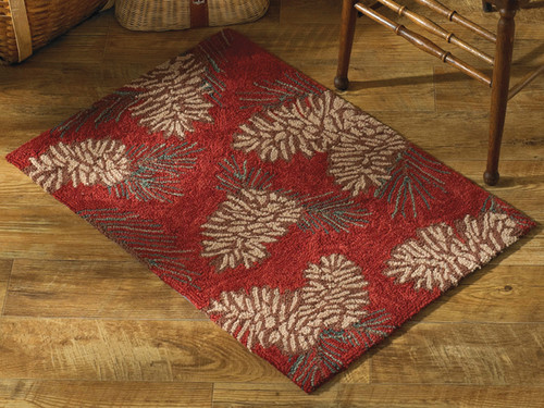 Red Pinecone Hooked Accent Rug