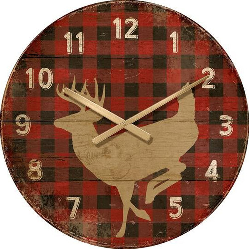 Red Plaid Deer Wall Clock