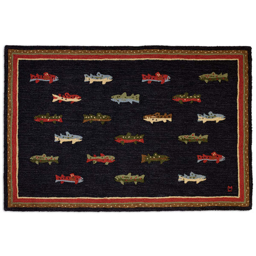 River Fish Hooked Wool Rug - 4 x 6