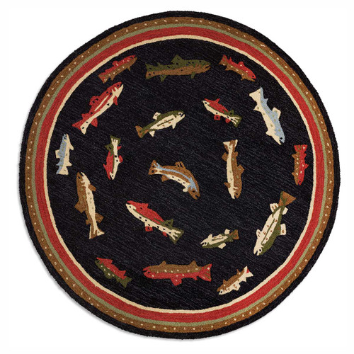 River Fish Hooked Wool Rug - 5 Ft. Round
