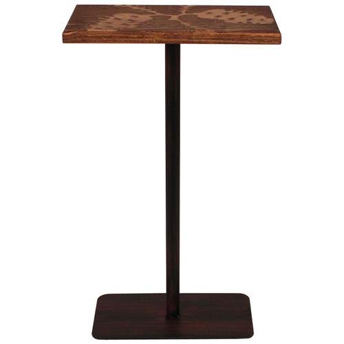 Wood Top Drink Table with Pine Cone Accent