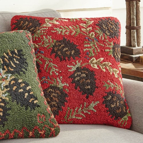 Ruby Pinecones Hooked Wool Pillow