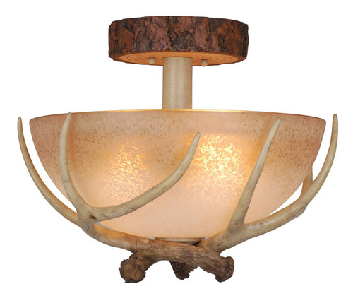 Rustic Antler Semi Flush Ceiling Light - 16 Inch