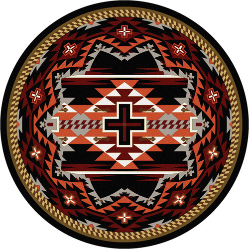 Rustic Cross Black Southwestern Rug - 8 Foot Round