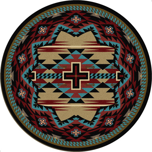 Rustic Cross Blue Southwestern Rug - 8 Ft. Round