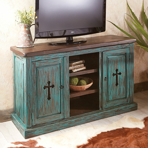 Santa Fe Turquoise Cross TV Console / Cabinet