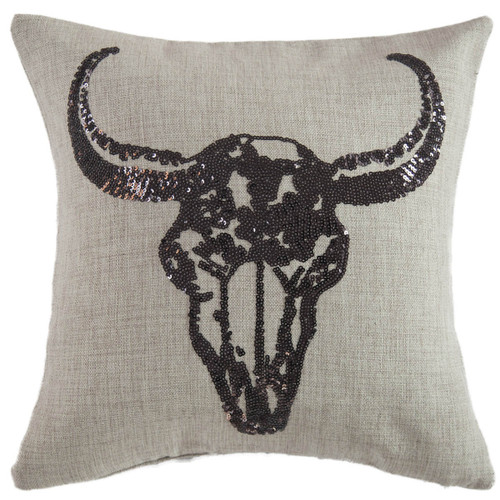Sequin Steer Skull Pillow