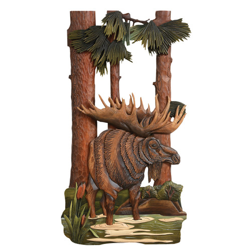 Serenity Moose Carved Wood Wall Hanging