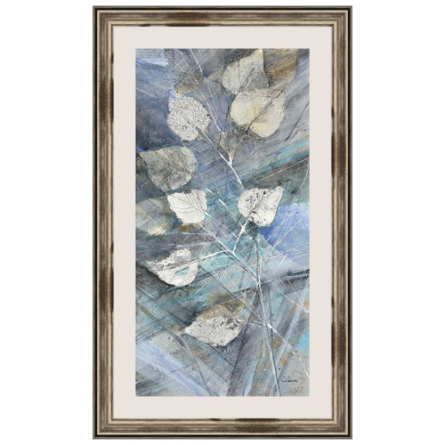 Silver Leaves on Blue I Framed Print