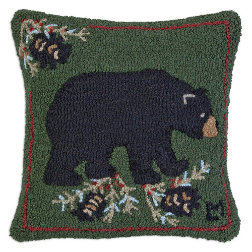 Single Black Bear Hooked Wool Pillow