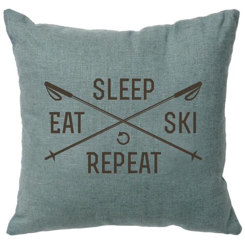Sleep Eat Ski Repeat Linen Pillow - Ocean