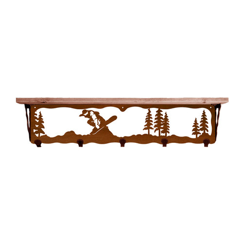 Snowboarder 34 Inch Pine Hook Shelf