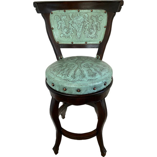 Spanish Heritage Swivel Barstool with Back - Turquoise